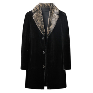 爸爸装冬季金貂绒男士皮草大衣中长款加厚保暖西装领休闲高端外套