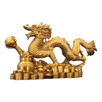纯黄铜招财镇宅客厅聚宝盆龙