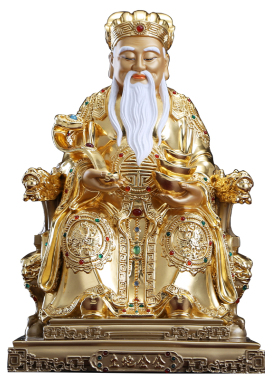 纯铜贴金土地公婆福德正神像摆件