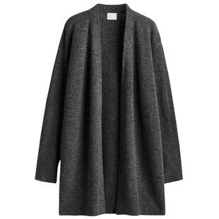 HM女装毛针织衫秋季保暖宽松无扣长款开衫休闲外套上衣0863595