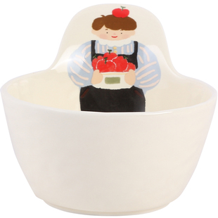 蓝莲花一家四口三口亲子餐具家庭碗勺专人专用陶瓷家用手柄碗可爱