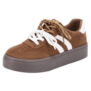 热风厚底德训鞋女款2025年冬季新款运动休闲鞋百搭平底板鞋女鞋子