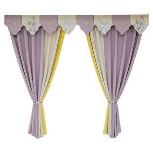 梦幻窗纱卡通儿童房窗帘女孩卧室飘窗紫色星黛露兔全遮光短帘帘头