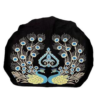 原创2024新款民族风复古刺绣花包头帽百搭旅游帽双孔雀发兜防风帽