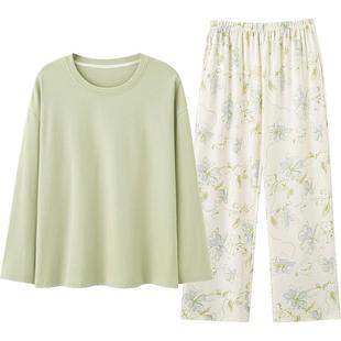 三枪全棉长袖睡衣女士秋季格纹浪漫花卉超柔软可外穿家居服