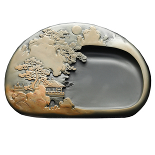 安徽歙县高档砚台天然原石歙砚精品老坑精品金晕水料原石孤品非端砚送礼收藏可磨墨石砚文房四宝名师自然山水