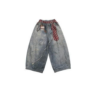 Q宝家童品12月新款 男童泼墨牛仔裤儿童韩版冬装加绒裤时尚裤子潮