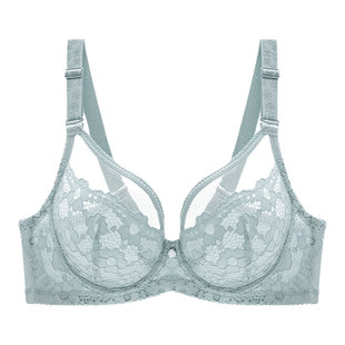 怡倩大胸显小文胸薄款聚拢蕾丝胸罩大码法式超薄性感惑内衣女夏季
