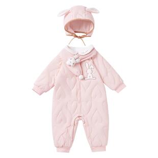 全棉时代婴儿衣服加厚连体衣秋冬新生儿满月男女宝宝衣服保暖棉服