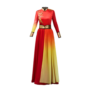 打鼓演出服中国风成人腰鼓水鼓舞龙锣鼓队男女舞蹈服红色长袖喜庆