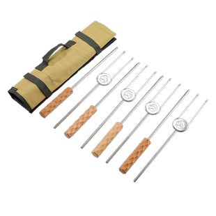 CAMPINGMOON柯曼两段双股烤叉户外烤肉签子可折叠不锈钢木柄烤针