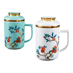 高淳陶瓷三件套滤茶杯中国风茶杯家用个人茶水杯带盖杯送礼礼盒装