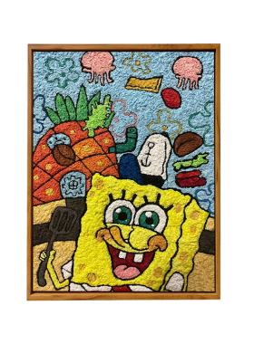海绵宝宝儿童卡通肌理数字油画