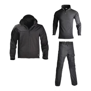 户外轻量化软壳外套男女 防风防雨水加绒黑色保暖冲锋衣战术迷彩