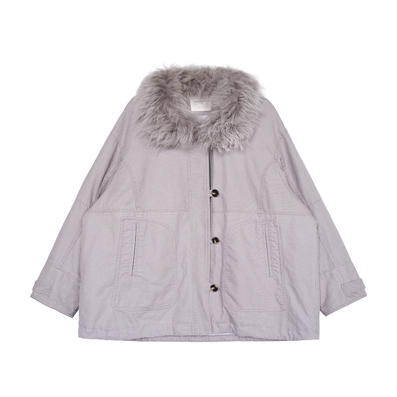 安妮森林定染羊毛领鹅绒羽绒服
