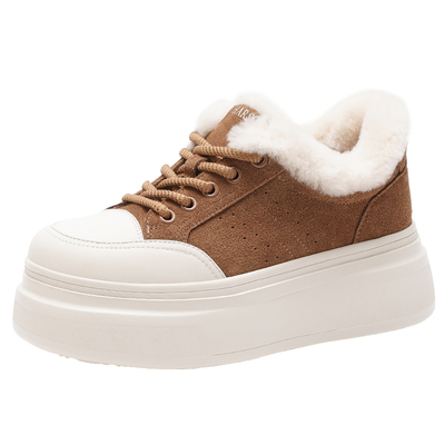 哈森厚底增高加绒保暖休闲板鞋小白鞋棉鞋女2025冬新款HCA250301