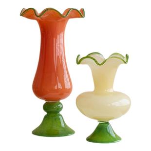 半然美式风灯琉璃花瓶摆件复古高级感家居民宿装饰水培鲜花花器大