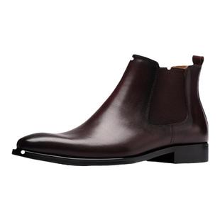 隐形内增高！真皮切尔西皮靴男高帮皮靴尖头商务皮鞋Chelsea Boot