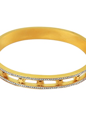 设计感钛钢镂空双排五角星镶钻手