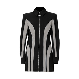 ANNAKIKI连衣裙 设计师款女装小众 撞色拼接面料机能风长袖连衣裙