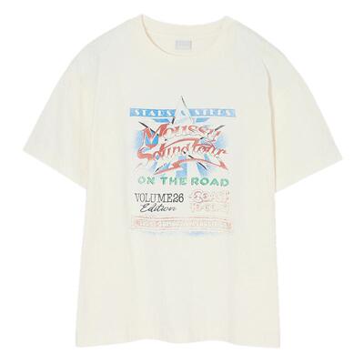 MOUSSY2026夏季新品美式复古风做旧印花短袖修身T恤010JS290-2491