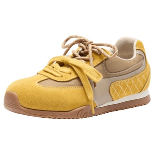 热风黄色休闲鞋女款2026年春季新款百搭运动德训鞋轻便慢跑女鞋子