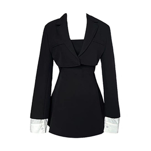 MCR大码女装减龄显瘦套装胖mm女团风秋冬新款短款西装外套吊带裙