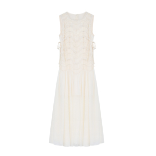 pusumede 【现货7折】美神降临 重工网纱拼接连衣裙背心裙长裙