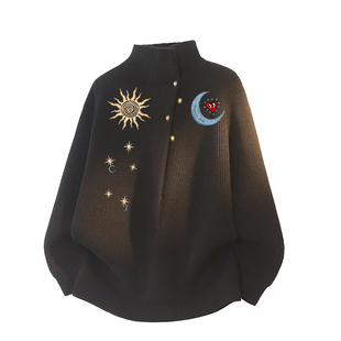 查尔斯桃心半高领印花毛衣男士冬季2026新款保暖休闲针织衫上衣女