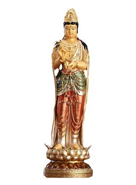 黄铜西方三圣站佛像佛堂家用供奉