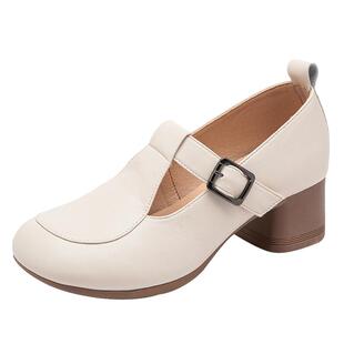 欧卡汇真皮软底妈妈鞋子粗跟凉鞋防滑中年单鞋透气工作鞋休闲女鞋