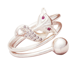 999足银食指戒指女纯银中指潮人狐狸圆球光面开口可调节小众设计