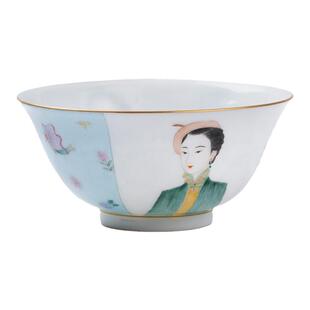 小雅瓷器家丨清本源景德镇粉彩手绘仕女撇口主人杯中式茶具110ml