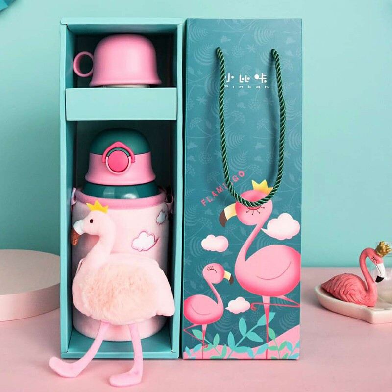 小比咔儿童保温杯带毛绒小学生吸管不锈钢套杯水壶两用316幼儿园