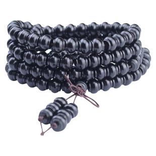 天然创意沉水黑檀手串108颗灯笼珠手链紫光檀乌木东非黑黄檀饰品