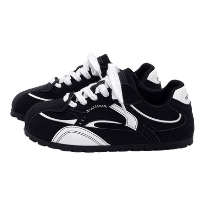 环球黑色德训鞋女款2025新款秋季百搭休闲运动板鞋内增高鞋子女鞋