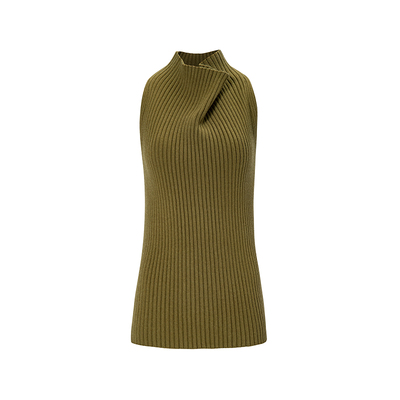 BCBG秋冬新款设计感气质优雅工字背荡领修身无袖女针织背心