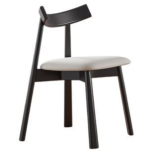 中古奶油风餐椅实木皮椅子家用黑白格调简约现代餐厅靠背船桨椅子