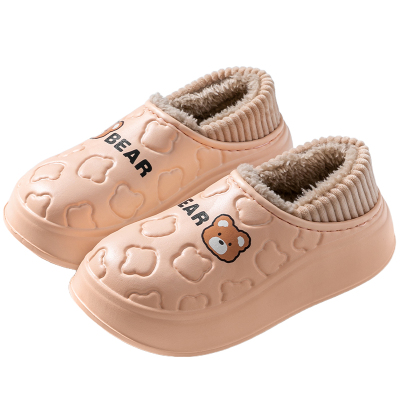 防水卡通棉拖鞋女士冬季包跟毛绒外穿居家室内用加绒厚底保暖棉鞋