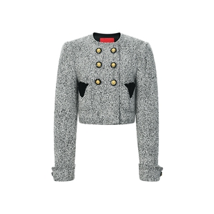 lefame拉飞姆冬季格雷系双排扣灰色千金短外套