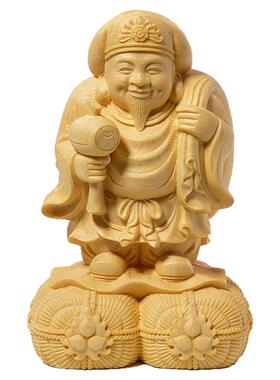 崖柏木雕刻大黑天财神摆件