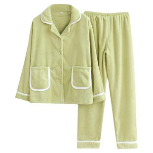 法兰绒睡衣女秋冬季加厚加绒2025年新款简约珊瑚绒绒家居服套装