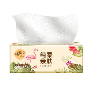 清风纯柔抽纸4层300张加厚大包餐巾纸面巾纸卫生纸纸抽家用实惠