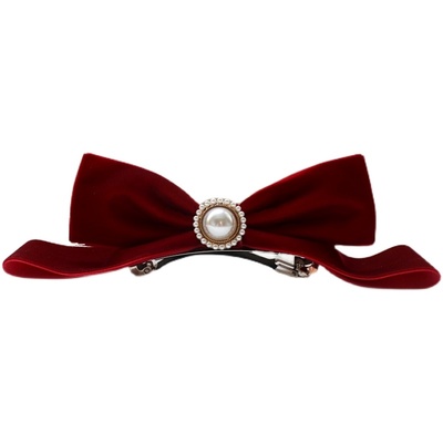 迪士尼在逃公主珍珠蝴蝶结头饰发夹红丝绒后脑勺顶夹新娘新年发饰