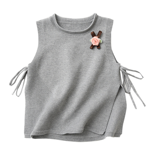 可爱小背心 儿童纯棉针织马甲 女童胸花毛衣 套头坎肩 中童秋冬款