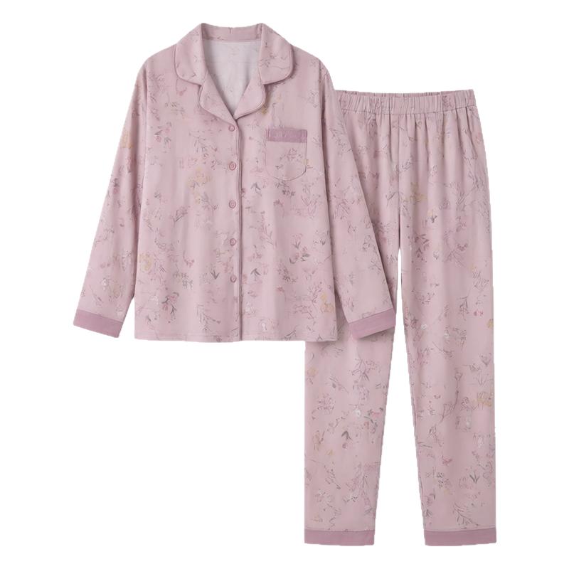 姬玛秋冬季纯棉睡衣中年女士碎花睡衣/家居服套装