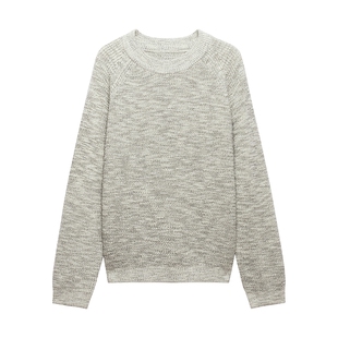 美特斯邦威毛衣男2026春季新款慵懒花纱休闲舒适套头螺纹针织毛衫