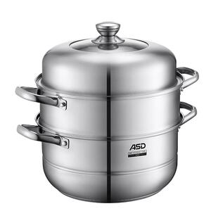 爱仕达蒸锅家用304不锈钢蒸笼三层加厚电磁炉燃气专用蒸馒头蒸鱼