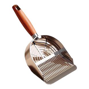 猫砂专用铲屎铲子二合一超细孔304不锈钢木柄大号豆腐矿狗砂工具