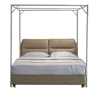 蚊帐整条杆不锈钢加厚免安装压脚家用大床1.8m双人三开门送挂杆